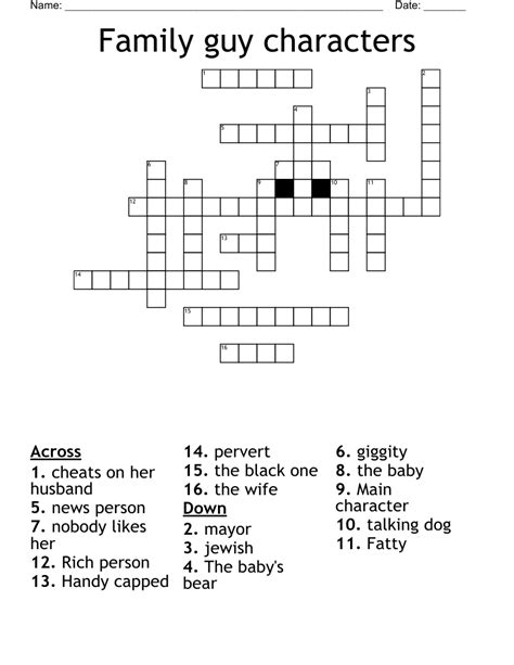 See more answers to this puzzles clues here. . Baby on family guy crossword